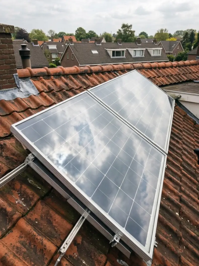 Dezelfde panelen glanzend schoon in de zon